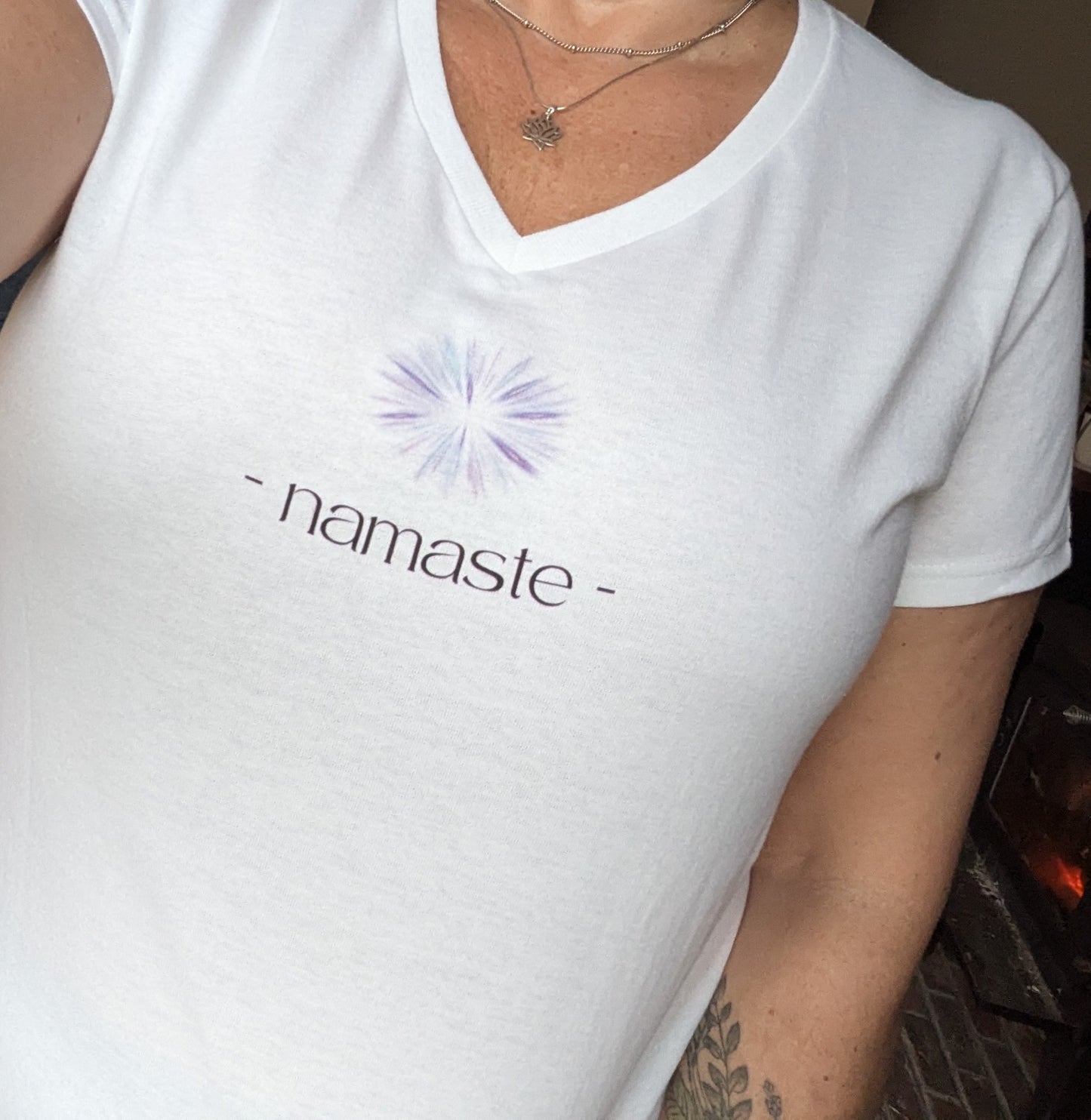 Pretty Third Eye Ajna Chakra "-namaste" Women’s White V-Neck T-Shirt