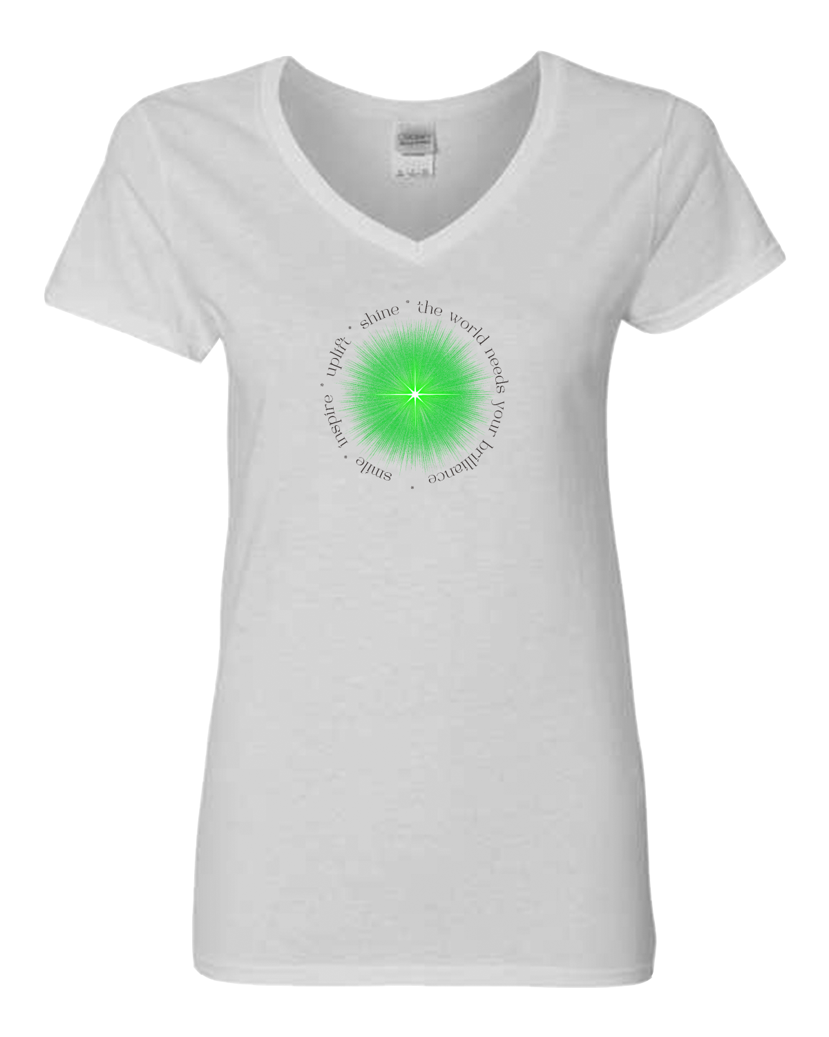 Bright Green Open Heart Chakra - smile * inspire * uplift * shine * the world needs your brilliance - Women's White V-neck T-shirt